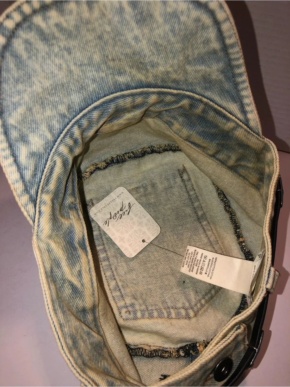 New Free People Washed Denim Jean Pocket Cadet Hat Cap